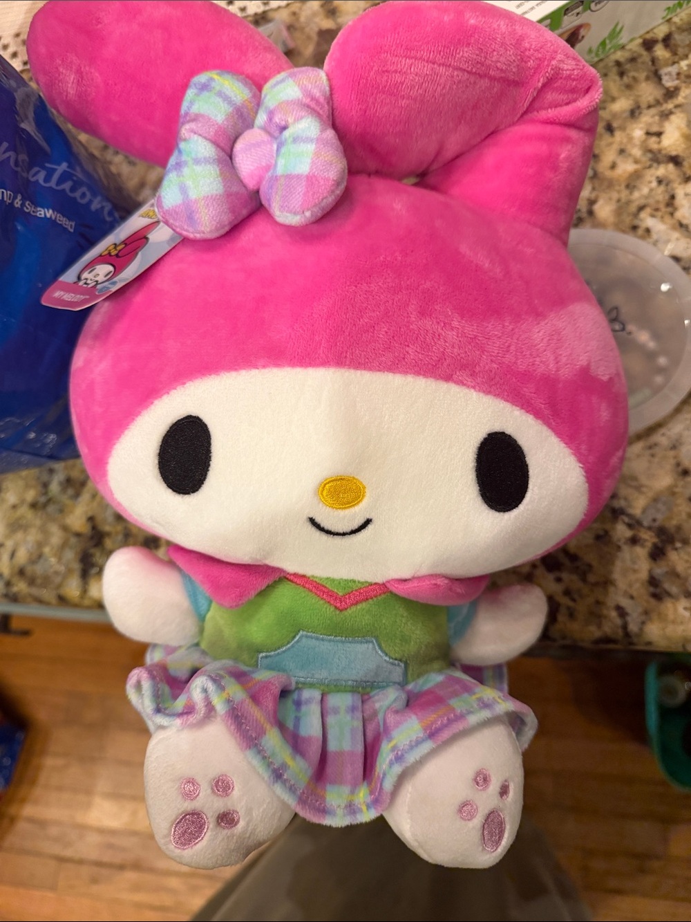 Sanrio My Melody Hot Pink Plush with Pastel Plaid Bow & Skirt